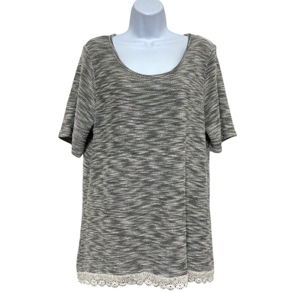 Women's 1X-Plus Size Pullover Top Short Sleeve Lace Trim Design By-All At Once